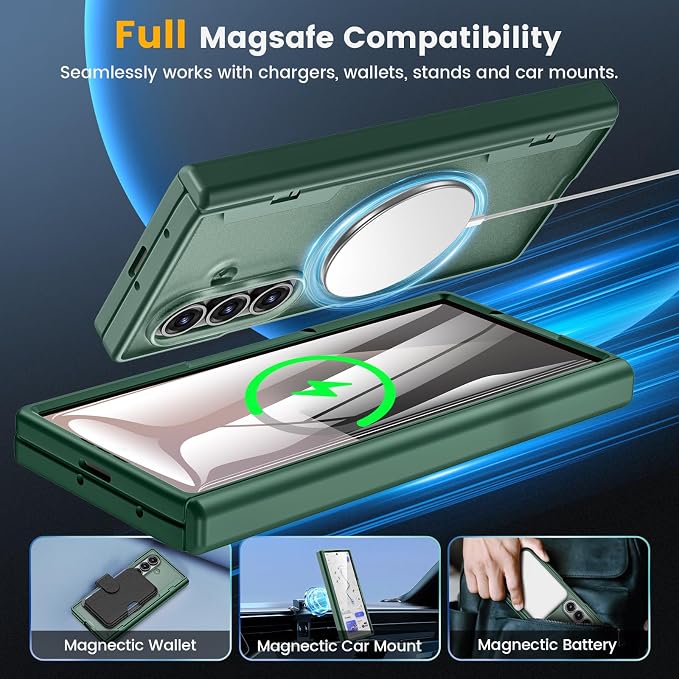 Caka Magnetic for Samsung Galaxy Z Fold 8 Ultra Case with Hinge Protection | Compatible with MagSafe, Built-in Outer Screen Protector, Hinge Guard, Translucent Matte Back, 360° Hybrid Drop Defense