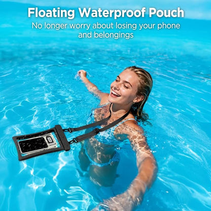 CACOE [Floatable Floating Universal IPX8 Waterproof Phone case 2 Pack-Up to 10.0",Adjustable Lanyard Phone Pouch,Cellphone Dry Bags for Vacation Beach Pool Kayak Cruise Travel Essentials（Black+Black）