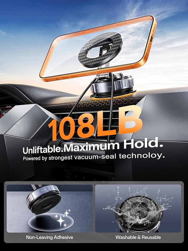 2026 Upgraded Car Phone Holder for Magsafe [108LBS Strongest Suction] 360° Adjustable Vacuum Magnetic Phone Holders, Cell Phone car Mount for iPhone 17 Pro Max 16 15 14 13 12 Air Plus