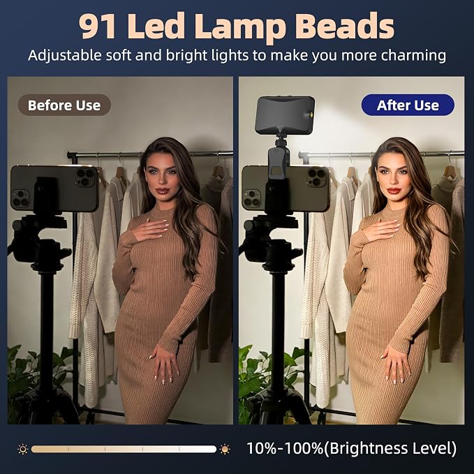 Selfie Light for Video Conference and Make Up,91 LED Clip On Light and Eye Friendly,3 Modes 10 Brightness, Rechargeable 2000mAh, Portable Compatible with Phone Laptop Webcam Zoom,Live Streaming