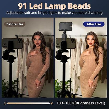 Selfie Light for Video Conference and Make Up,91 LED Clip On Light and Eye Friendly,3 Modes 10 Brightness, Rechargeable 2000mAh, Portable Compatible with Phone Laptop Webcam Zoom,Live Streaming