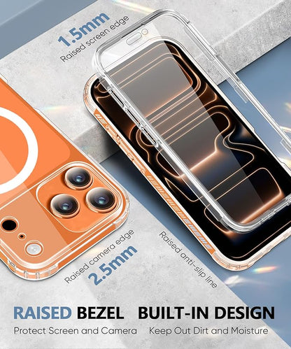Compatible with iPhone 17 Pro Case Clear, Built-in Screen Protector, [Compatible with MagSafe] Full Body Rugged Phone Case, Shockproof Protective Magnetic Cover for 17Pro 6.3" (Clear)