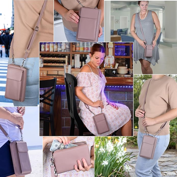 BULL GUARD Crossbody Leather Wallet Phone Purse, Anti Theft and RFID Blocking, Elegant Design for Travel