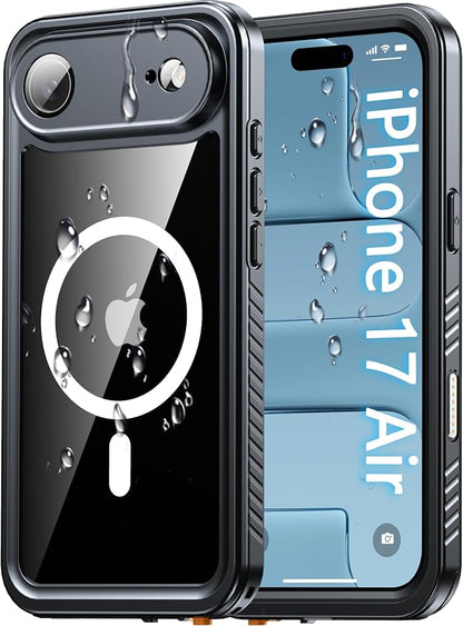 Oterkin Waterproof Case for iPhone Air Case Compatible with MagSafe, Full Body Rugged iPhone 17 Air Phone Case with Built-in HD Screen & Lens Protector [15FT Military] iPhone 17Air Case (Black)