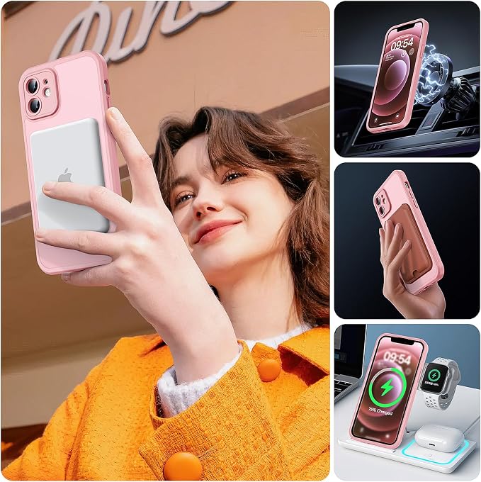 TOCOL for Phone 12 Case, Compatible with Magsafe Charger, Full Camera Protection, Drop Protection, Translucent Matte Phone Case for iPhone 12 6.1 inch (Light Pink)