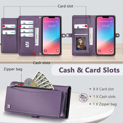 Wallet Case for iPhone 13 Pro Max with Card Holder/Crossbody Wallet/Strap| RFID Blocking | Magnetic | Kickstand | Detachable | PU Leather Phone Case for iPhone 13 Pro Max,6.7 in,Purple