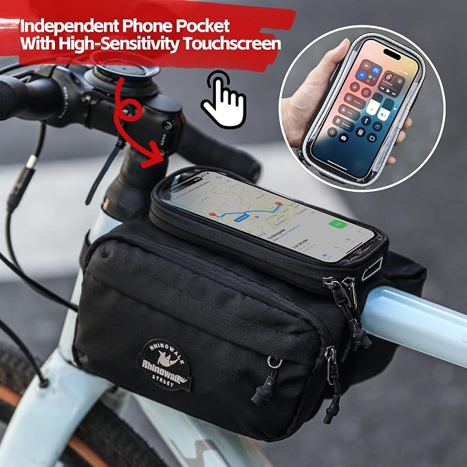 Rhinowalk Bike Front Frame Bag Bicycle Top Tube Frame Storage Waterproof Bicycle Handlebar Bag Fit Smartphone Professional Cycling Accessories-White