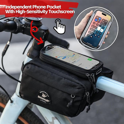 Rhinowalk Bike Front Frame Bag Bicycle Top Tube Frame Storage Waterproof Bicycle Handlebar Bag Fit Smartphone Professional Cycling Accessories-Black