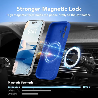 Magnetic for iPhone 16 Case, Compatible with MagSafe, [Screen Protector + Full Camera Protection], Silicone Shockproof Anti-Scratch Protective Phone Case for iPhone 16 6.1", Klein Blue