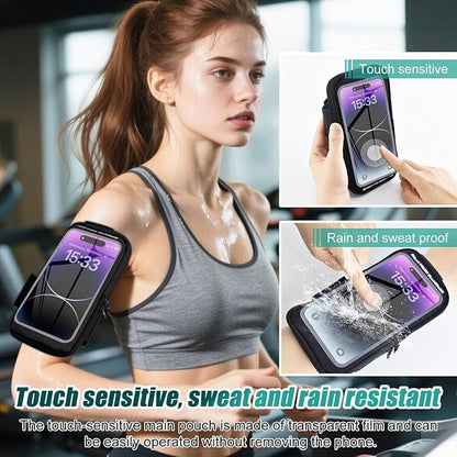 Phone Holder for Running, Running Armband Phone Holder with Carabiner, Phone Armbands for iPhone 17 16 15 14 13 12 11Pro Max & Galaxy S25/S24/S23, Cell Phone Armband Up to 6.8'' Phone (Black)
