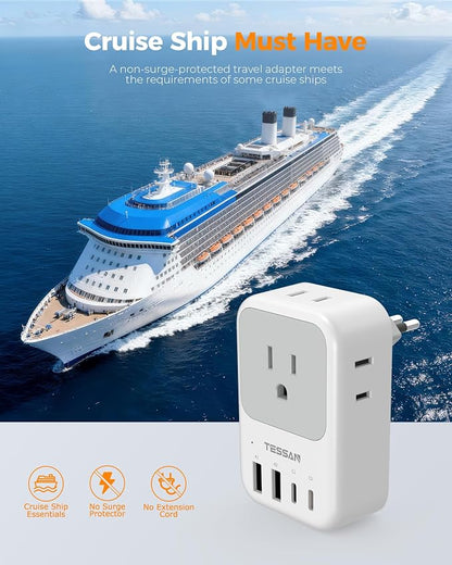 TESSAN Italy Travel Plug Adapter 2 Pack, PD 20W Italy Power Adapter with 4 AC Outlets 4 USB Ports (2 USB C), Type L Adaptor for US to Italian Chile Rome Milan Libya Uruguay