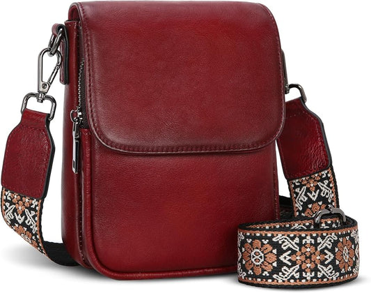 HESHE Leather Small Crossbody Bags for Women RFID Blocking Cell Phone Purse Anti-Theft Travel Bag with wide Straps
