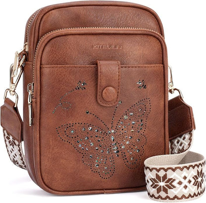 KITEVIUN Crossbody Bags for Women Leather Crossbody Purse Small Shoulder Phone Purse with Adjustable Strap & RFID Card Slots