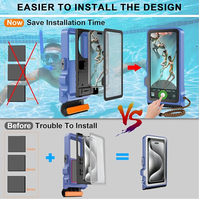 2026 Diving Snorkeling Phone Case for iPhone 17/16/15/14/13/12/11 Pro Max/XS/X Samsung Galaxy S26/S25/S24 Professional Scuba Dive Waterproof Underwater Photo Video Cover (4TH Gen, Blue-)
