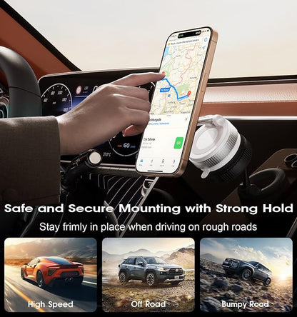 REOKILY Strong Magnetic Car Phone Holder for MagSafe Ultra Vacuum Suction Cup Phone Mount 360° Cell Phone Holders for Your Car Accessories for iPhone 16 15 14 13 12 Android
