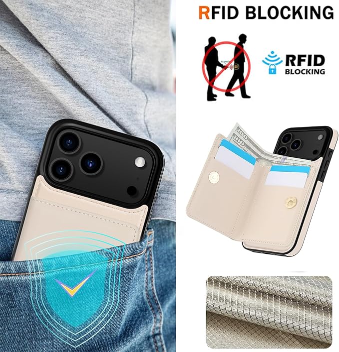 LOHASIC for iPhone 17 Pro Max Case Wallet with Card Holder, 360° Rotation Ring, RFID Blocking, 5 Card Slots, PU Leather 6.9" Cover for Apple 17 Pro Max Men Women, Ivory White