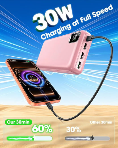 Portable Charger Power Bank 50000mAh Fast Charging Battery Bank | 30W USB C External Battery Pack LED Digital Display Phone Charger Travel Essential for iPhone 17/16/15/14/13/12, Samsung etc