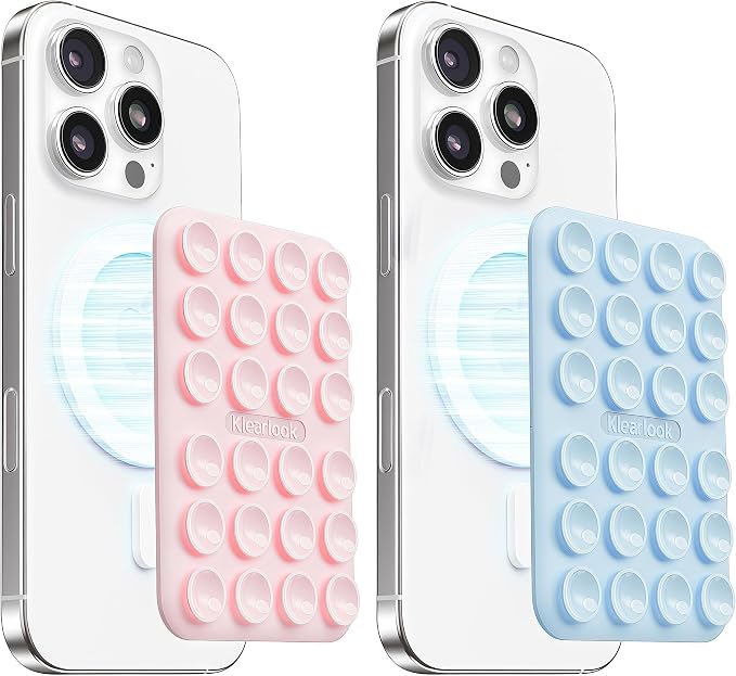 Klearlook 2Pack Magnetic Suction Phone Mount for MagSafe Case, Sticky Phone Grip Holder for iPhone, Removable Hands-Free Selfie/Video for TikTok Influencers, Women Girl Gift, Light Pink & Light Blue