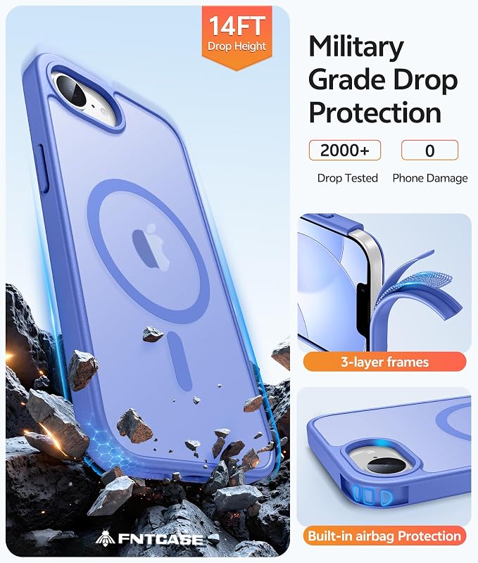 FNTCASE for iPhone 17e Case: iPhone 16e Phone Case [Compatible with Magsafe] Translucent Matte Cases with [Screen Protector] Military Grade Shockproof Protective Phone Cover - Ultramarine