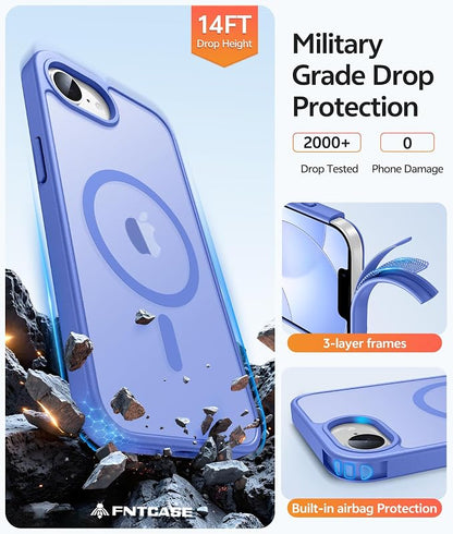 FNTCASE for iPhone 17e Case: iPhone 16e Phone Case [Compatible with Magsafe] Translucent Matte Cases with [Screen Protector] Military Grade Shockproof Protective Phone Cover - Ultramarine