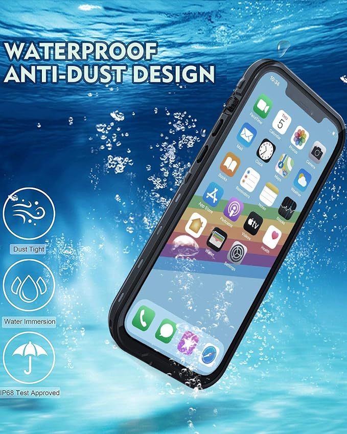 for iPhone 12 Pro Max Case Waterproof | Shockproof Dust Proof Phone Case Cover with Screen Protector Black-Clear