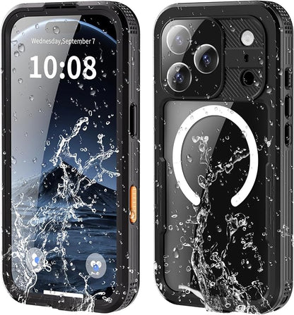 Omio for iPhone 17 Pro Waterproof Case Compatible with MagSafe, Magnetic Waterproof Full Body IP68 Underwater Case Built-in Screen Protector Military Grade Shockproof Cover for Men Women Black