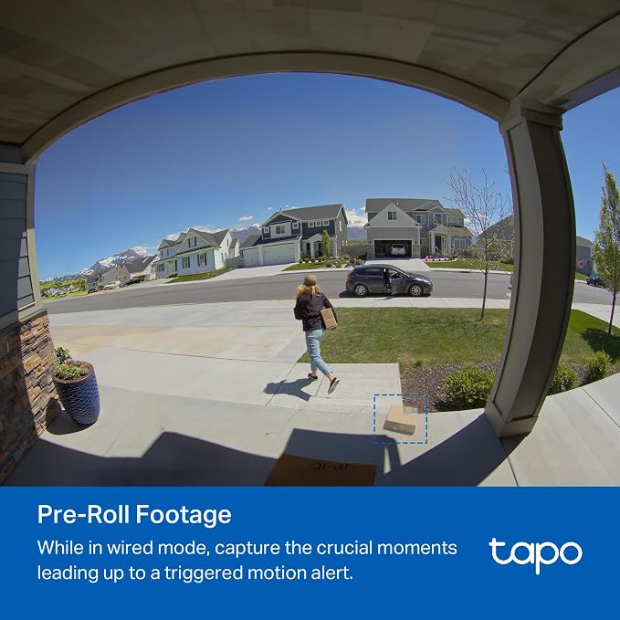 Tapo 2K+ Wired or Battery Powered Smart Video Doorbell with Chime - 180° Field of View, Person/Vehicle/Package Detection, Ring Call, 2-Way Audio, Subscription-Free Local Storage or Optional Cloud,D225
