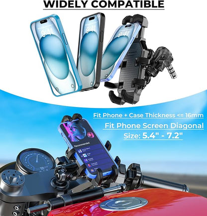 VAZESWIN Motorcycle Fork Stem Phone Mount [Vibration Dampener] [Anti-Shake] One-Handed Operation Motorcycle Cell Phone Holder, Fit 12mm-25.4mm Diameter Fork Stem Tube, for 5.4"-7.2" Smartphone