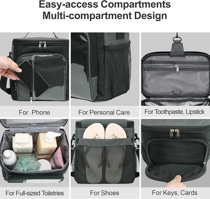 F-color Crossbody Shower Caddy with Phone Holder - Hands-Free Portable Toiletry Bag Fits Full-Size Bottles, Quick Dry Mesh Hanging Tote for College Dorm Essentials, Camping, Gym, Travel, Large, Grey