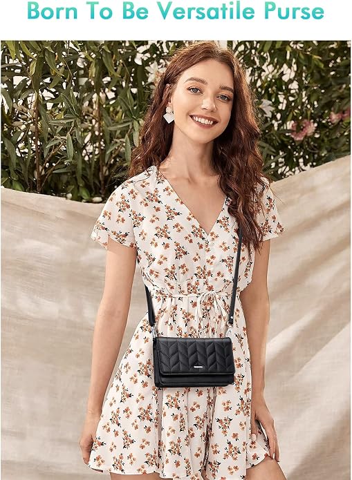 nuoku Women Small Crossbody Bag Cellphone Purse Wallet with RFID Card Slots 2 Straps Wristlet