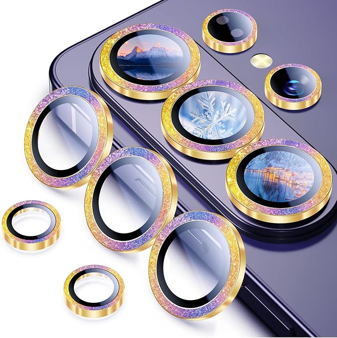 Uyiton for Samsung Galaxy S26 Ultra Camera Lens Protector - [Case-Friendly][Not Easy to Break][Ultra-Thin] Military-Grade Tempered Glass with Aluminum Metal Rear Camera Screen Cover - Glitter Colorful