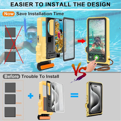 2026 Diving Snorkeling Phone Case for iPhone 17/16/15/14/13/12/11 Pro Max/XS/X Samsung Galaxy S26/S25/S24 Professional Scuba Dive Waterproof Underwater Photo Video Cover (4TH Gen, Yellow)