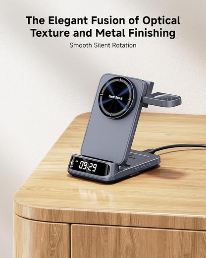 Magnetic Wireless Charger for Fitbit Versa 4/3/Sense 2/1/Ace LTE, 3 in 1 Charging Station for Samsung S26/S26+/S26 Ultra/S25/S24/S23, for iPhone Air/17/16/15/14, for Google 9 Pro/9a/8/7, No Adapter