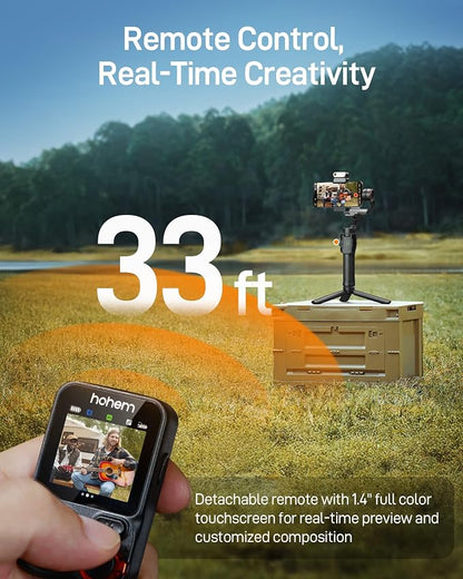 hohem iSteady M7 Gimbal Stabilizer for iPhone, Phone Gimbal with AI Tracking, 1.4" Detachable Touchscreen Remote, Built-in Extension Rod, Fill Light, Phone Stabilizer for Video Recording, YouTube