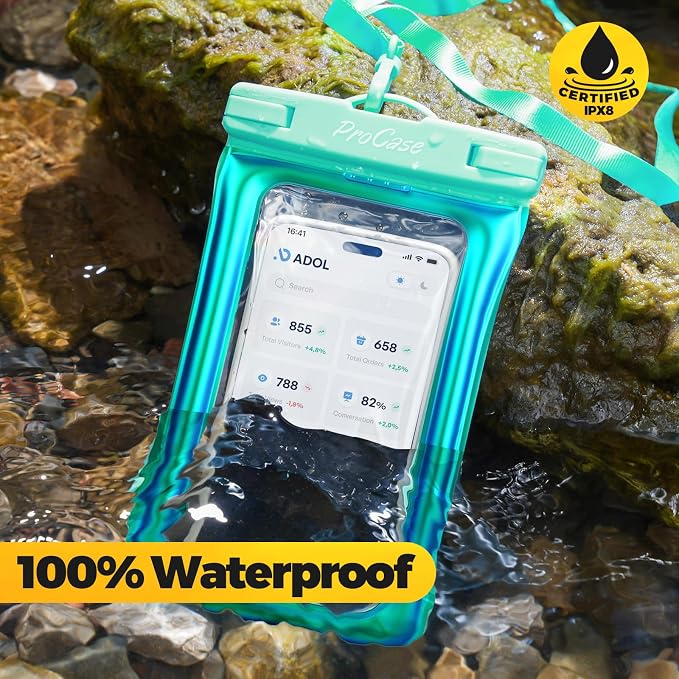 ProCase 2 Pack Floating Waterproof Phone Pouch IPX8,Universal Dry Bag Fits iPhone 17/16/15/14/13 Series,Galaxy S24/S23/S22, Pixel 8/7 (Up to 7”),Touchscreen,Underwater & Snow Protection -Whitegreen