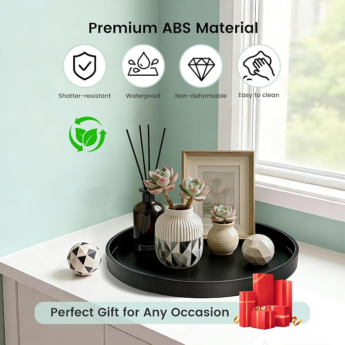 1 Pack 13.5" Bathroom and Vanity Tray, ABS Bathroom Counter Organizer, Coffee Table Decor for Perfume, Candles, Keys &More. Kitchen Countertop Organizer, Decorative Tray Soap Holder, Black