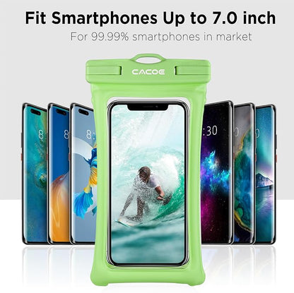 CACOE [Floatable] Floating Universal Waterproof Phone case 2 Pcs-Up to 7.0",Phone Pouch with Adjustable Neck Lanyard,IPX8 Cellphone Dry Bags for Beach Pool Swimming（Black+Dark Green）
