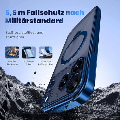 GolbinBox for iPhone 17 Pro Case with 360° Spin Magnetic Stand,[Compatible with Magsafe] [Military Protection][Built-in Ring Holder] Camera Control Phone Case for 17 Pro,Deep Blue/Clear