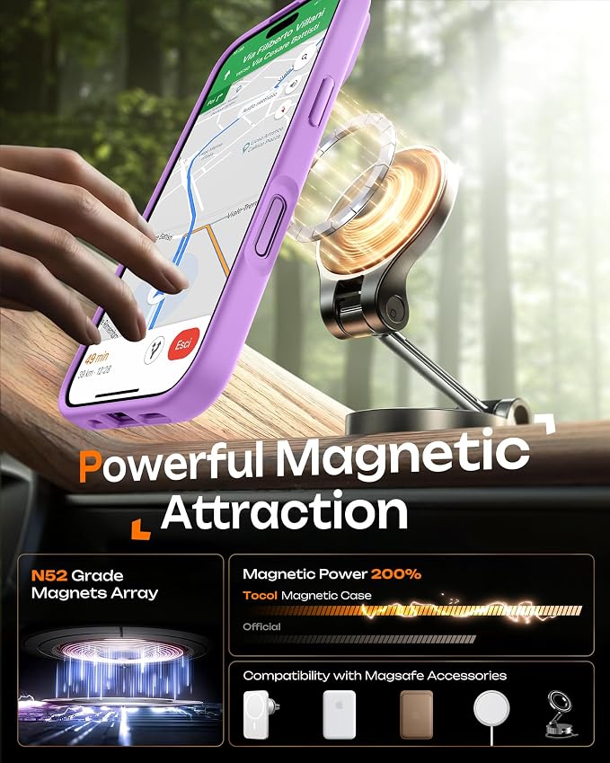 TOCOL for Phone 17 Case, Compatible with Magsafe Charger, Full Camera Protection, Drop Protection, Translucent Matte Phone Case for Phone 17 6.3 inch (Light Purple)