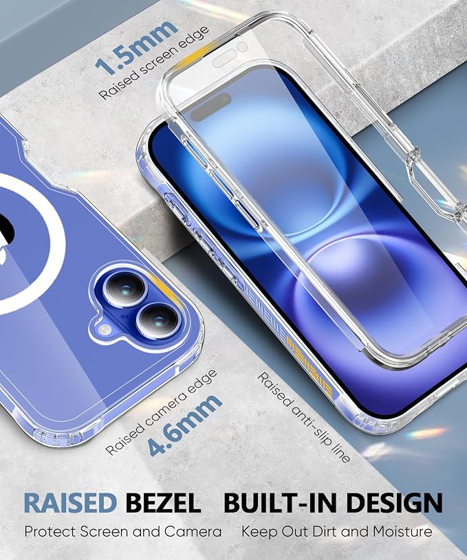 Compatible with iPhone 16 Plus Case Clear, Built-in Screen Protector, with Camera Lens Protector, [Compatible with MagSafe] Full Body Phone Case, Protective Cover for 16Plus 6.7" (Clear)