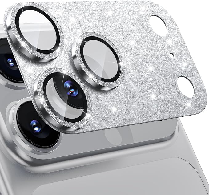 WSKEN for iPhone 17 Pro Camera Lens Protector, [Military Grade Shatterproof] [Strong Adhesion] Metal Aluminum Alloy Tempered Glass Camera Screen Protector，Glitter
