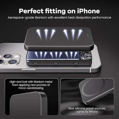 Magnetic Portable Charger – Industry-First Titanium Power Bank, 10,000mAh Ultra-Slim 0.5-Inch Design, 20W Fast Charging Battery Pack for iPhone 17/16/15/14/13/12/Air Series