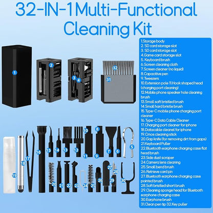 Keyboard Cleaning Kit Laptop Cleaner, All-in-1 Multi-Function Electronic Cleaner Kit, Screen Spray Cleaning Brush Tool PC Accessories for iPhone iPad MacBook Earbud Camera Monitor Computer (Black)