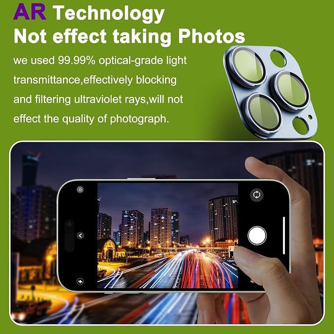 2-Pack Shatterproof Camera Lens Protector for iPhone 13 Pro/13 Pro Max |AR Tempered Glass Strong Adsorption Metal Camera Cover Screen(Far Peak Blue)