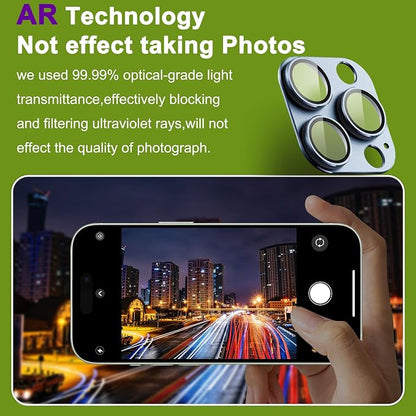 2-Pack Shatterproof Camera Lens Protector for iPhone 13 Pro/13 Pro Max |AR Tempered Glass Strong Adsorption Metal Camera Cover Screen(Far Peak Blue)