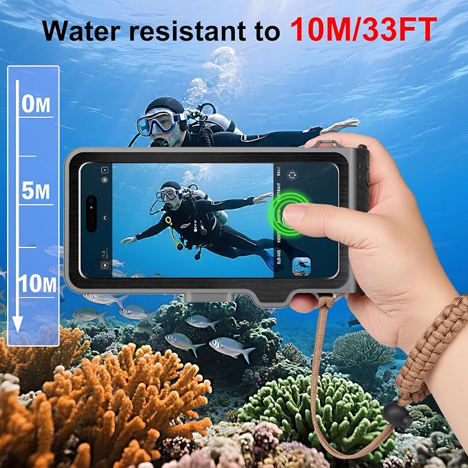 Waterproof Phone Case for Snorkeling & Diving (33ft/10m), IP68 Waterproof Hard Case for Swimming, Universal Underwater Touch Screen Case Compatible with iPhone (Gray, 4th Generation Phone Case)