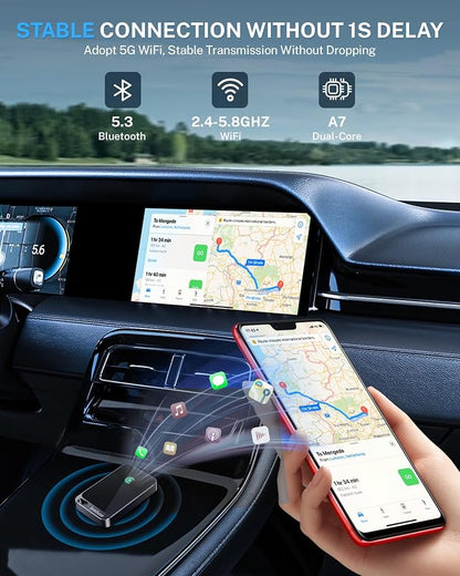 Jemluse Wireless CarPlay Adapter for Apple iPhone - Multi-User Seamless Connection for Convert Wired to Wireless Car Play Adapter - No Latency from iOS 10+ to Screen w/USB C(Charcoal)