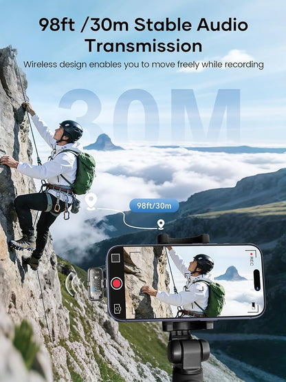 Wireless Lavalier Microphone for iPhone iPad Android with Charging Case,Lapel Mic with Noise Reduction,36H Battery Life, Plug and Play Mini Microphone for Video Recording,YouTube,Vlog,Live Streaming