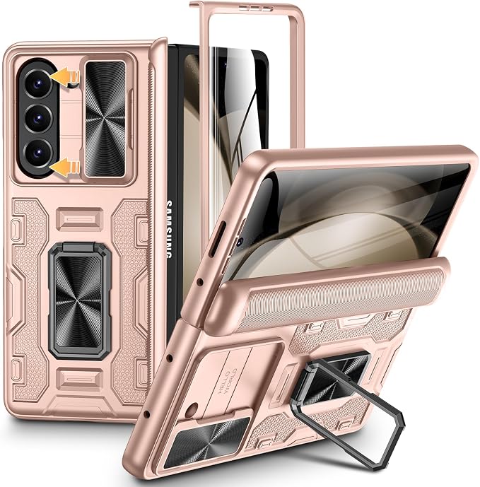 VEGO for Galaxy Fold 5 Case with Stand & Screen Protector & Lens Cover | Samsung Galaxy Z Fold 5 Case with Hinge Protection 360° Magnetic Kickstand Full Body Protective Cover-Rose Gold