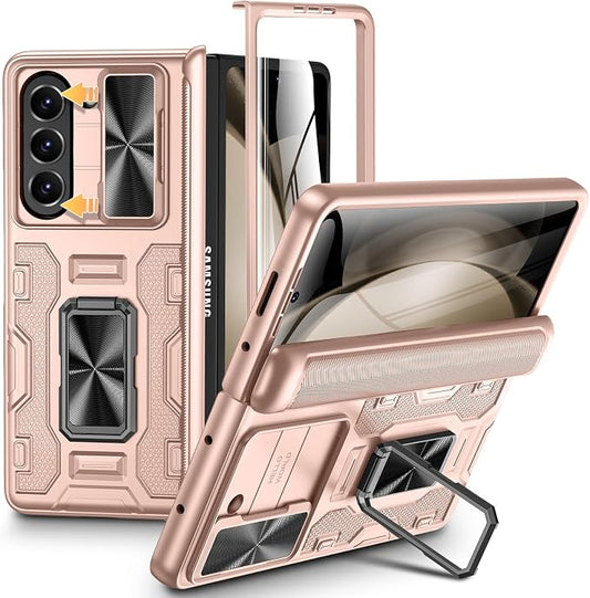 VEGO for Galaxy Fold 5 Case with Stand & Screen Protector & Lens Cover | Samsung Galaxy Z Fold 5 Case with Hinge Protection 360° Magnetic Kickstand Full Body Protective Cover-Rose Gold